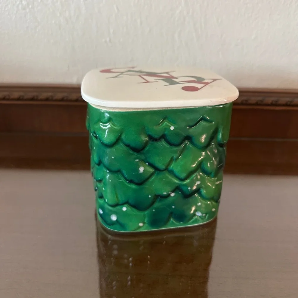Vintage Holt Howard Christmas Candy Dish Evergreen Ceramic Jar Santa Pop Up